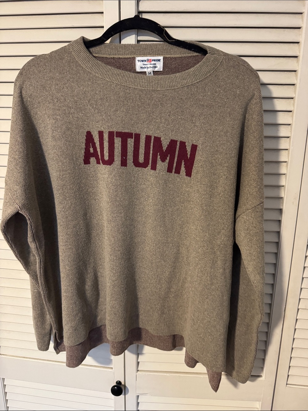 AUTUMN Crewneck Sweater - Taupe with Burgundy Lettering